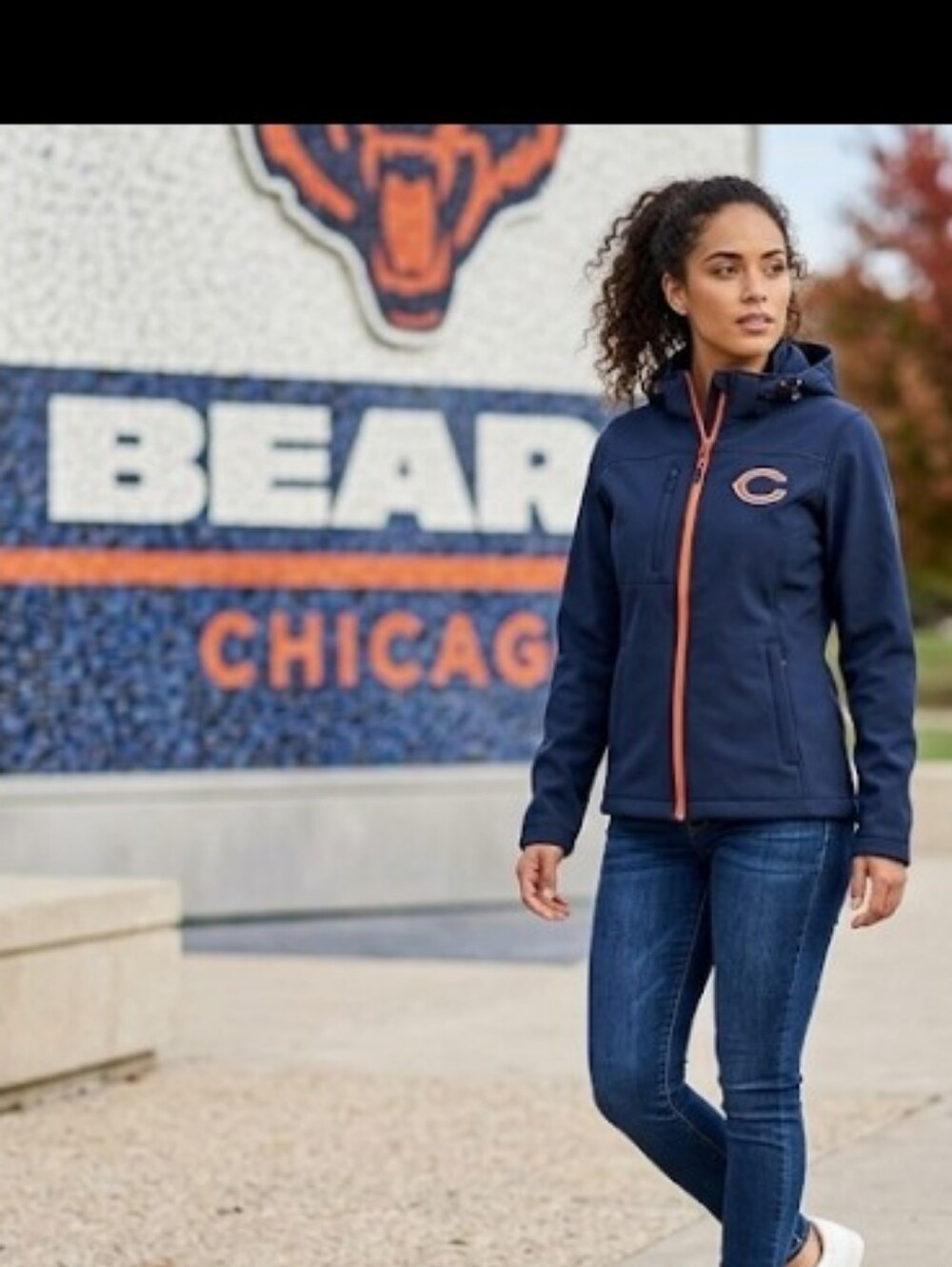 NEW! NFL CHICAGO BEARS Women's Apparel Soft Shell Navy Blue Sports Jacket Size L